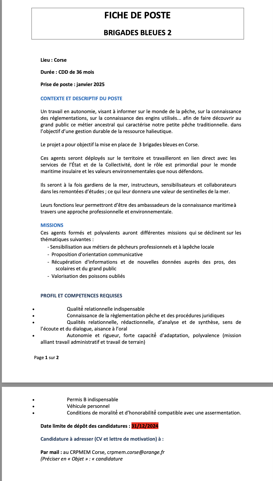 offre d'emploi Brigades bleues